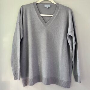 Pure Collection | Metallic Gray V-Neck Cashmere Sweater